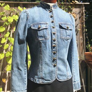LRL Lauren Jeans Co. Denim Jacket Size 8 Puffed Sleeves 12 Shank Buttons